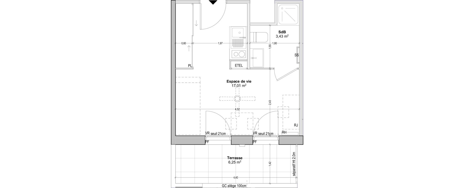 Appartement T1 de 20,44 m2 &agrave; Marseille Baille (5eme)