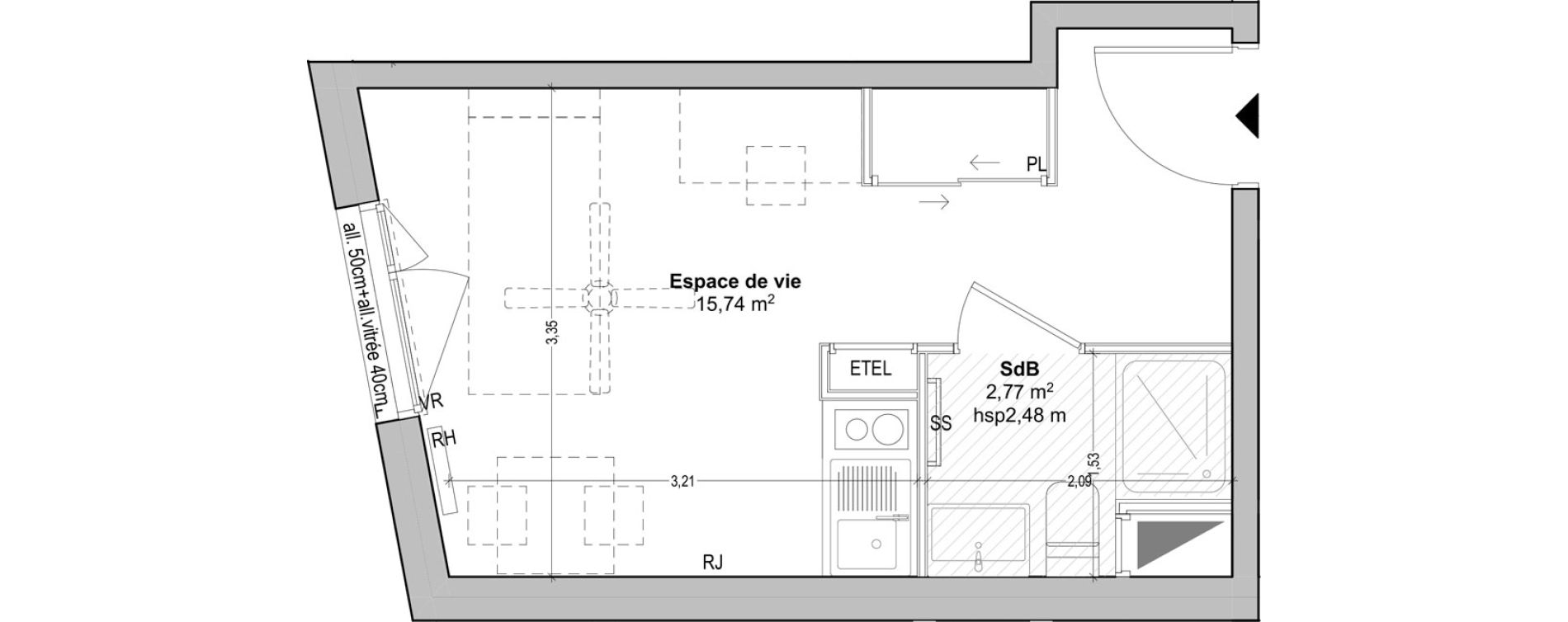 Appartement T1 de 18,51 m2 &agrave; Marseille Baille (5eme)