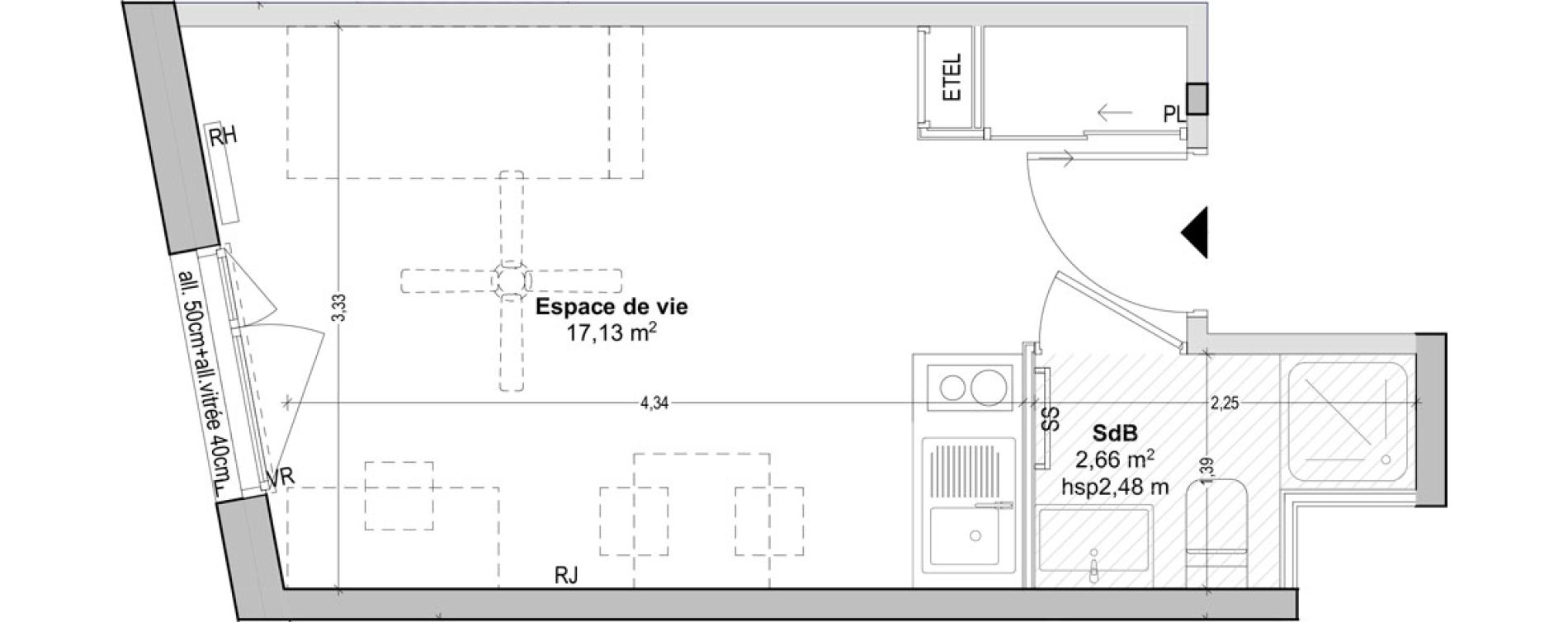 Appartement T1 de 19,79 m2 &agrave; Marseille Baille (5eme)