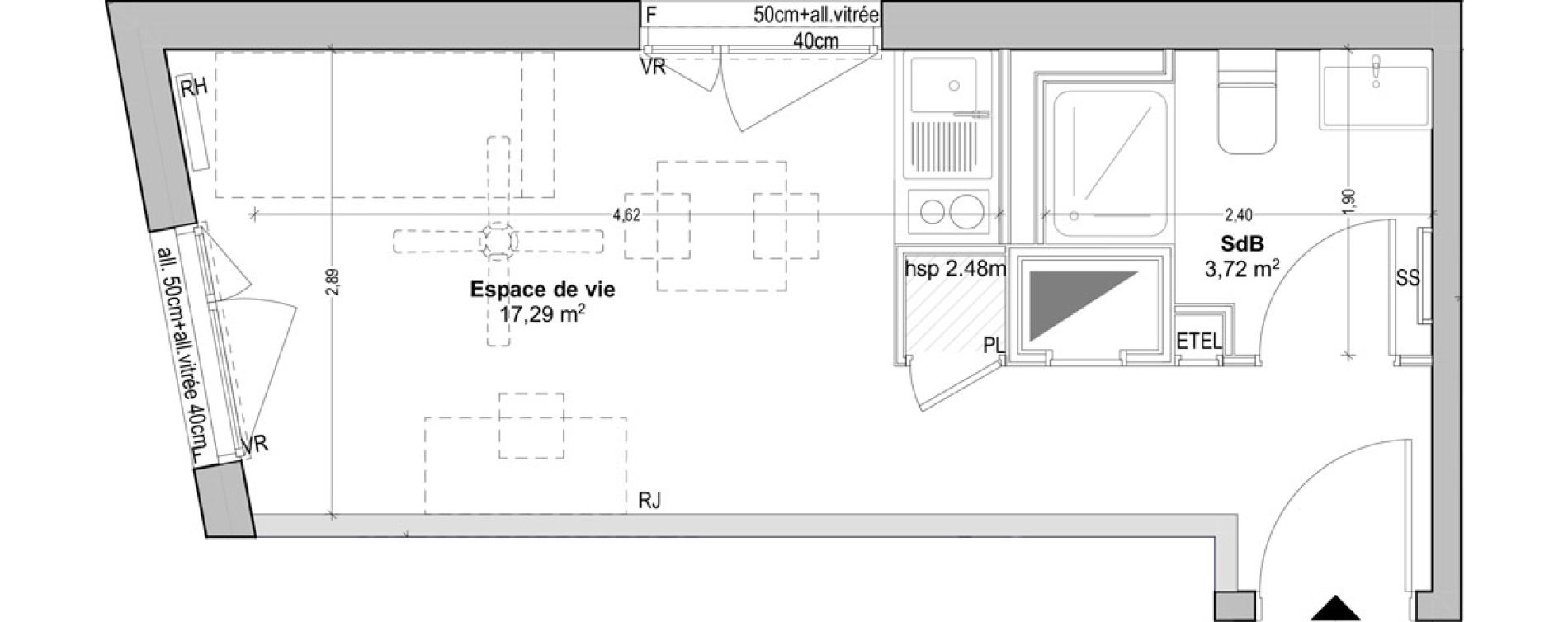 Appartement T1 de 21,01 m2 &agrave; Marseille Baille (5eme)