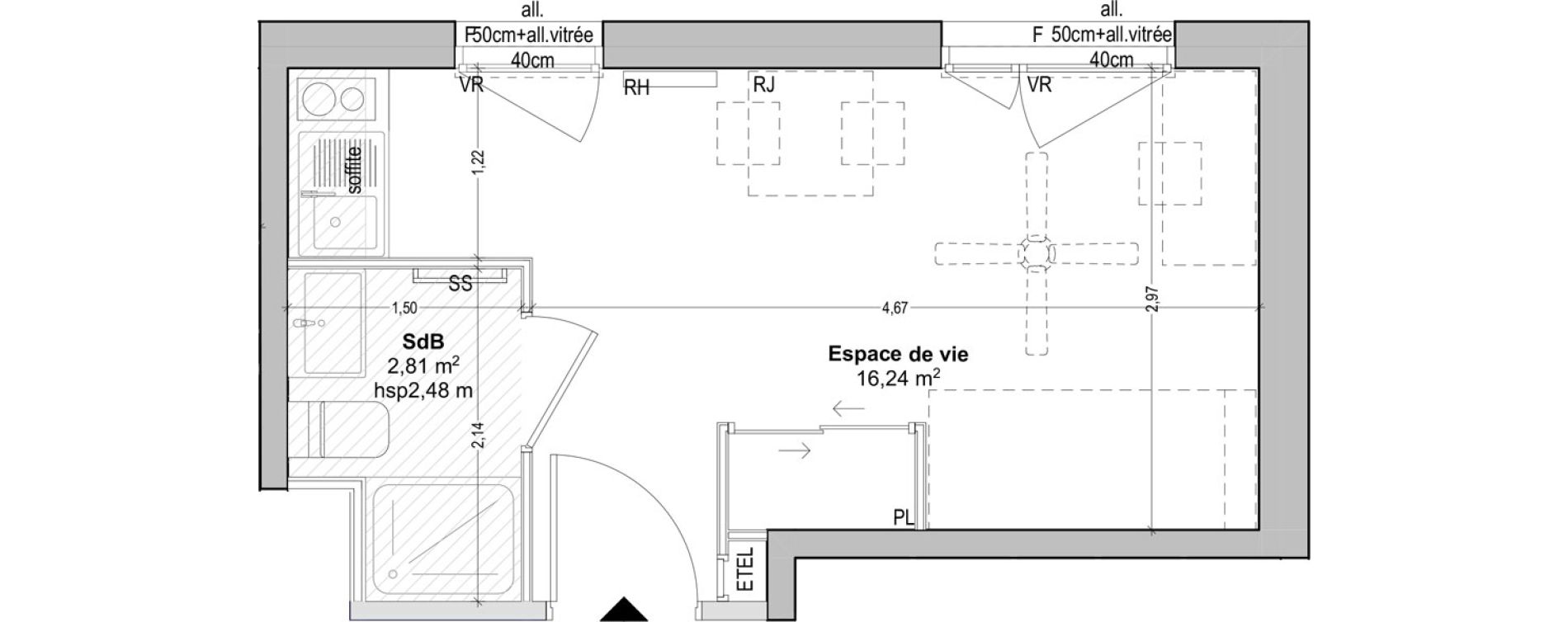 Appartement T1 de 19,05 m2 &agrave; Marseille Baille (5eme)