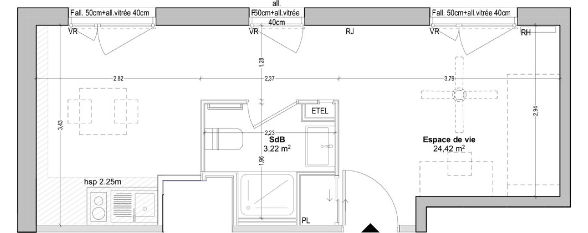 Appartement T1 de 27,64 m2 &agrave; Marseille Baille (5eme)