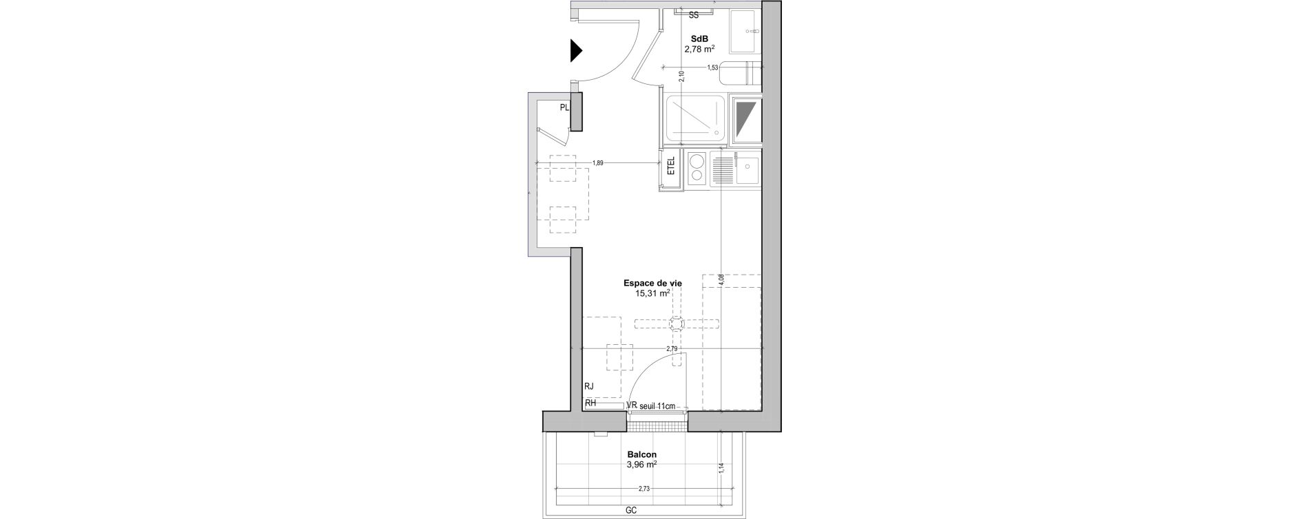 Appartement T1 de 18,09 m2 &agrave; Marseille Baille (5eme)