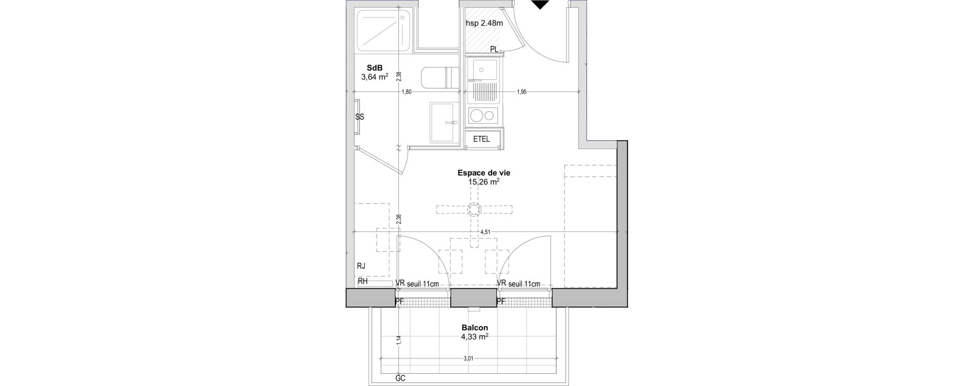 Appartement T1 de 18,90 m2 &agrave; Marseille Baille (5eme)