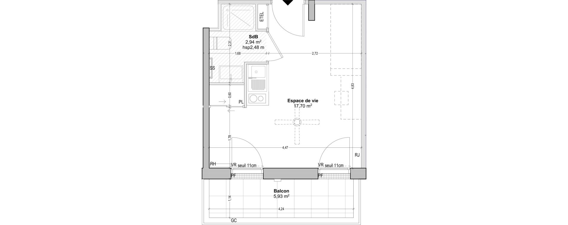 Appartement T1 de 20,64 m2 &agrave; Marseille Baille (5eme)