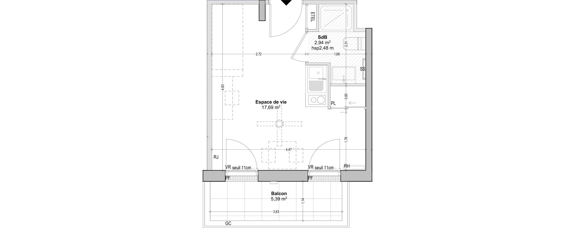 Appartement T1 de 20,63 m2 &agrave; Marseille Baille (5eme)