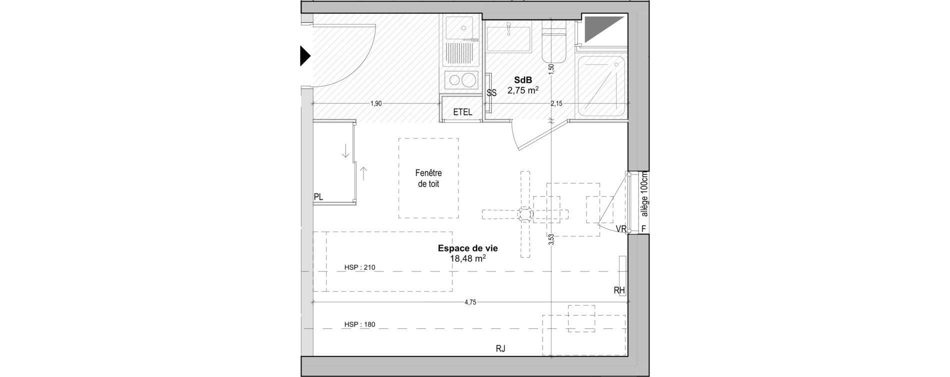 Appartement T1 de 21,23 m2 &agrave; Marseille Baille (5eme)