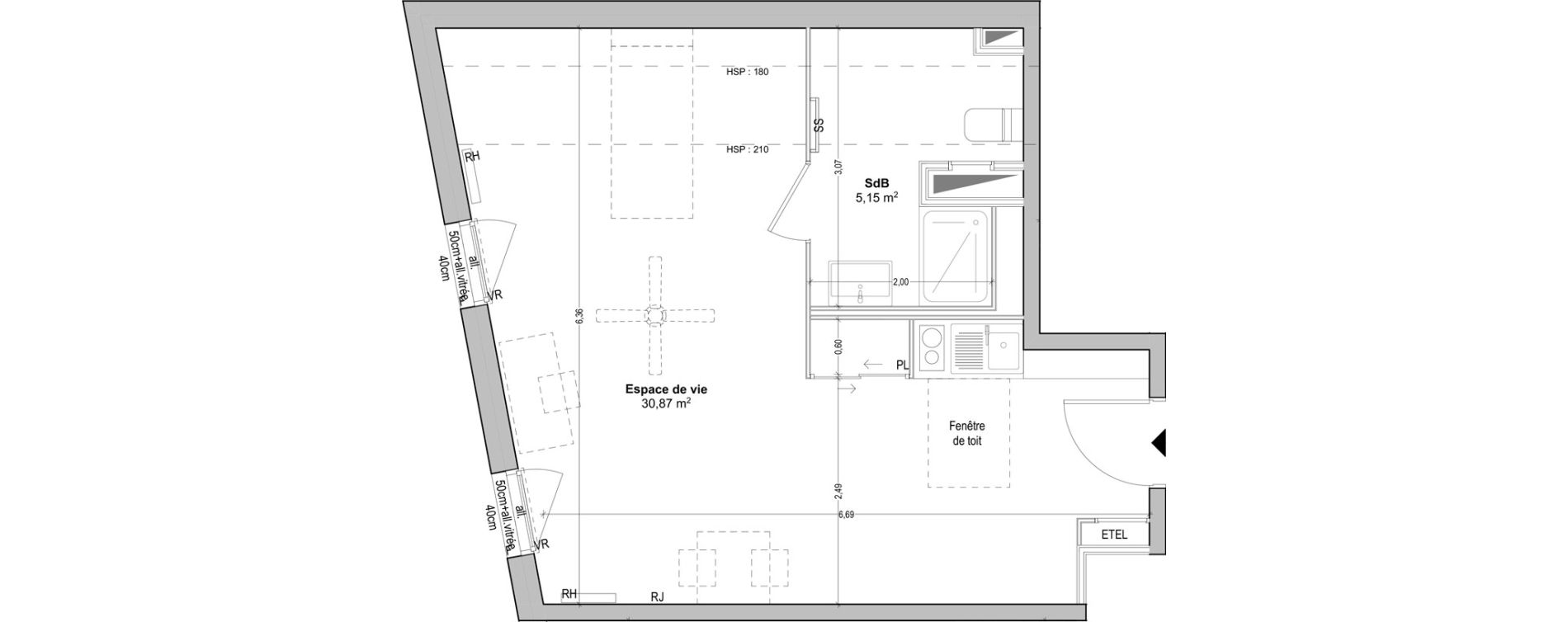 Appartement T1 de 36,02 m2 &agrave; Marseille Baille (5eme)