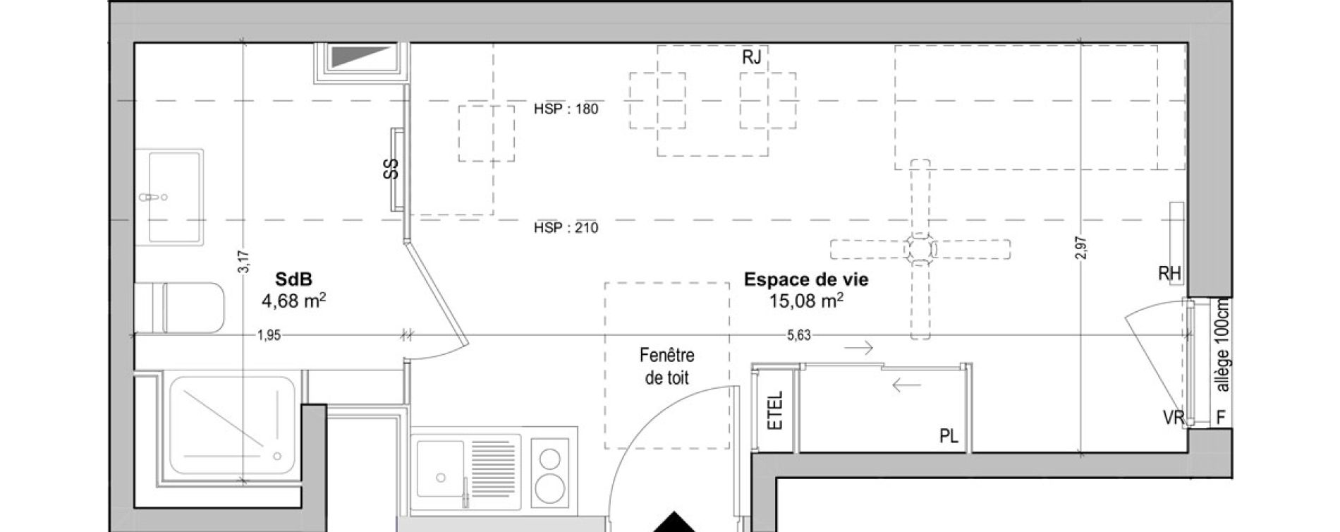 Appartement T1 de 19,76 m2 &agrave; Marseille Baille (5eme)