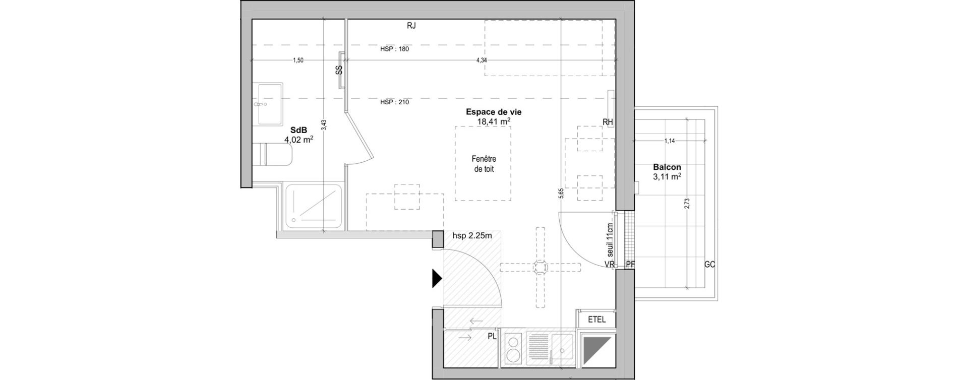 Appartement T1 de 22,43 m2 &agrave; Marseille Baille (5eme)