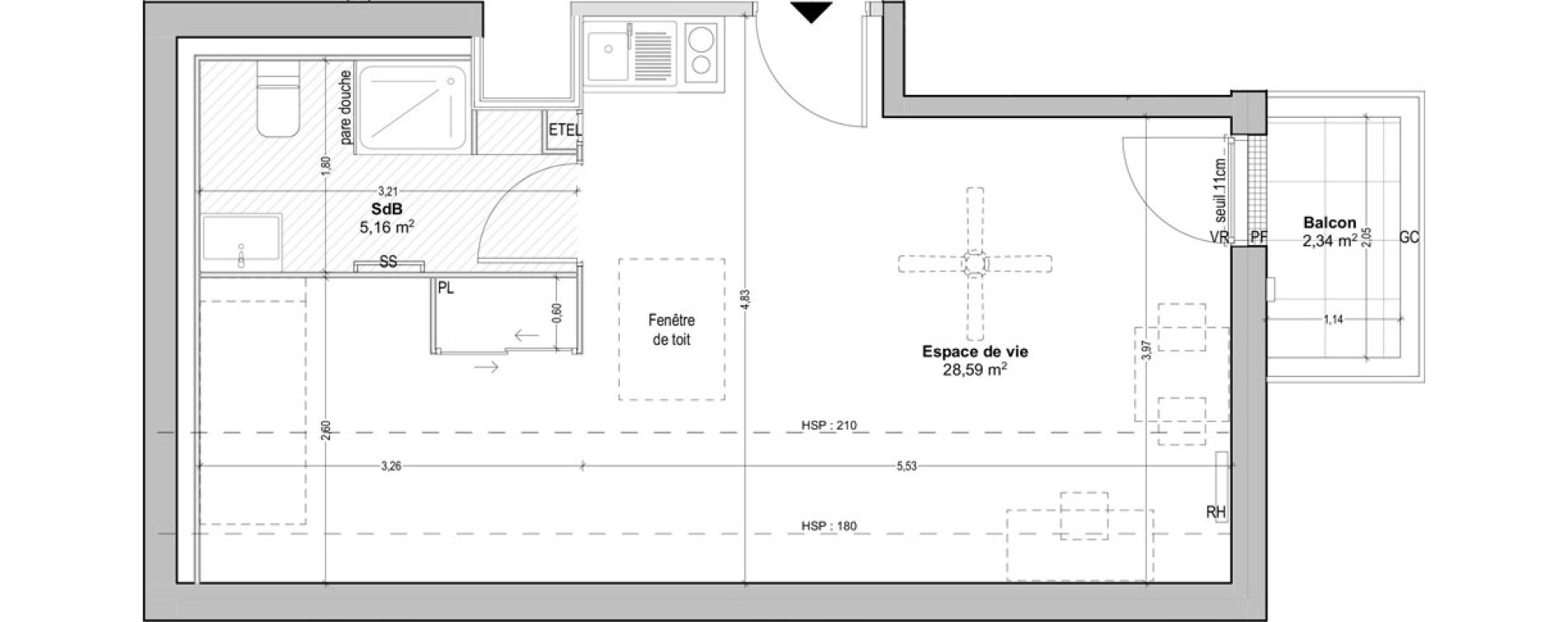 Appartement T1 de 33,75 m2 &agrave; Marseille Baille (5eme)