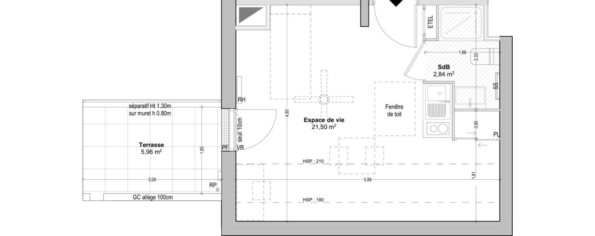 Appartement T1 de 24,34 m2 &agrave; Marseille Baille (5eme)