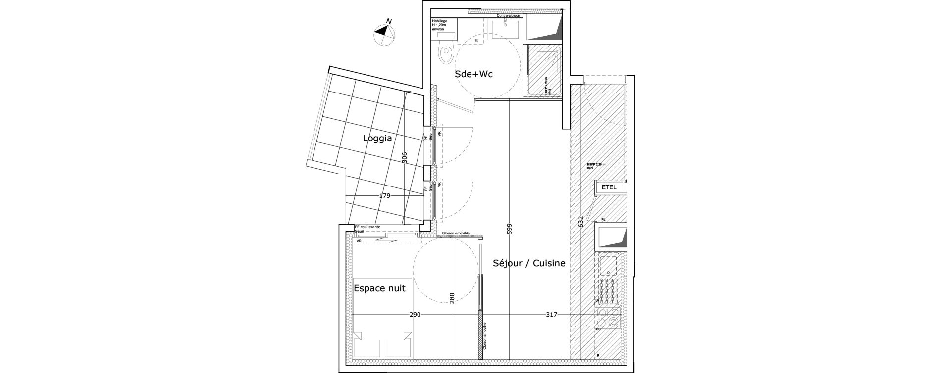 Appartement T1 de 34,99 m2 &agrave; Marseille Vieille chapelle (8eme)