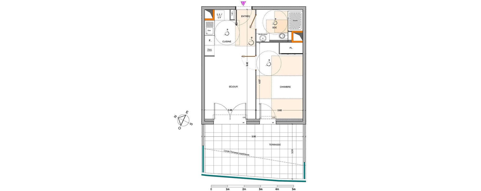 Appartement T2 de 37,75 m2 &agrave; Marseille Mazargues (9eme)