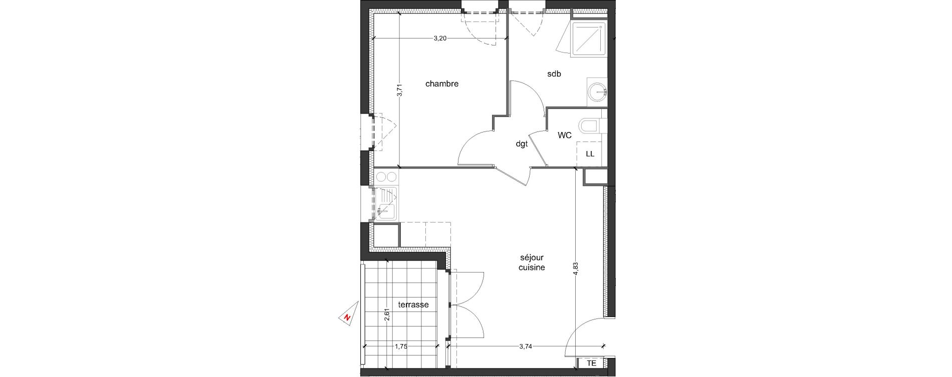 Appartement T2 de 41,15 m2 &agrave; Marseille Les trois-lucs (12eme)