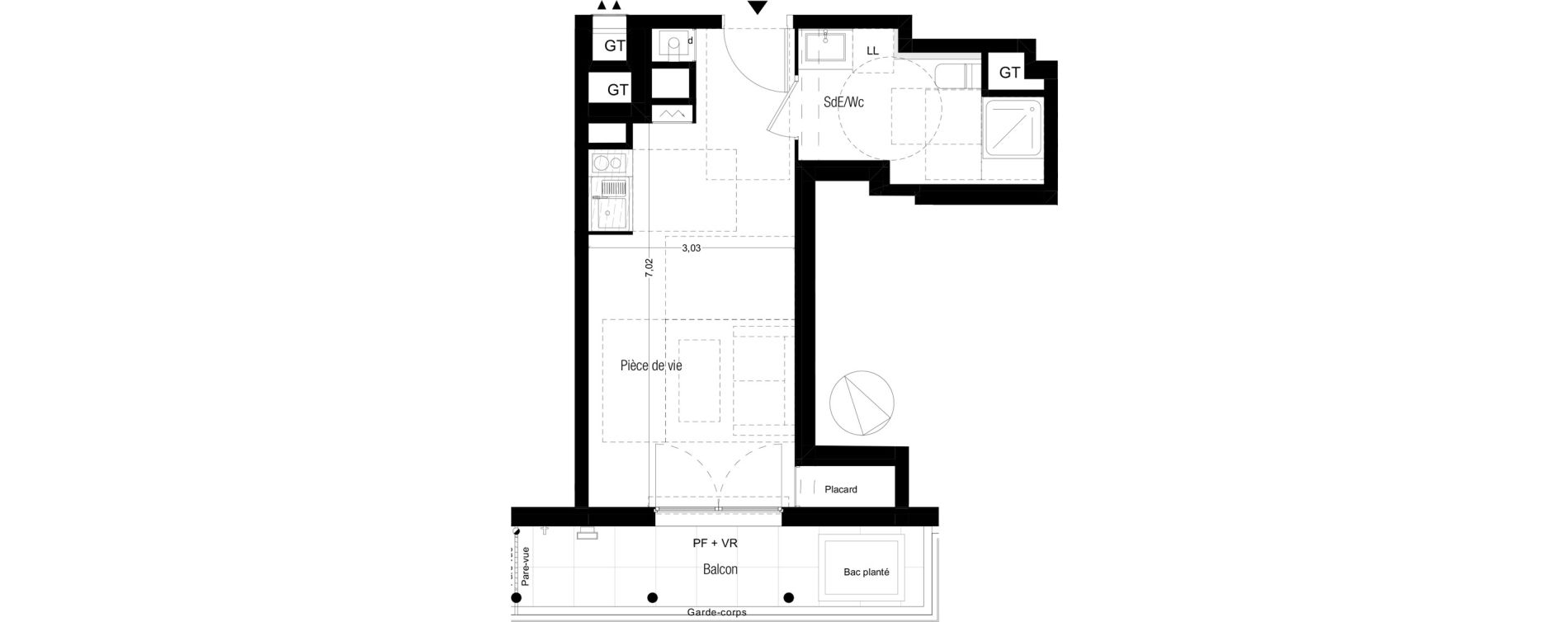 Appartement T1 de 26,43 m2 &agrave; Marseille Saint-tronc (10eme)