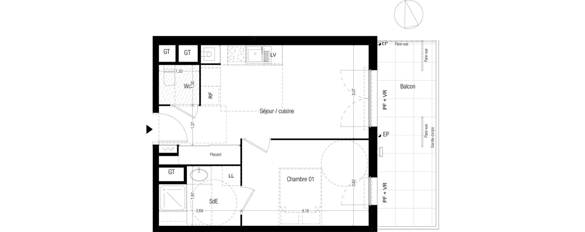 Appartement T2 de 38,64 m2 &agrave; Marseille Saint-tronc (10eme)