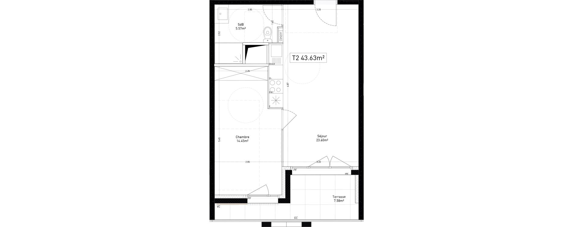 Appartement T2 de 43,63 m2 &agrave; Marseille Cap pinede (15eme)