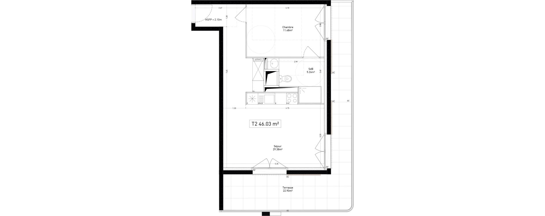 Appartement T2 de 46,03 m2 &agrave; Marseille Cap pinede (15eme)