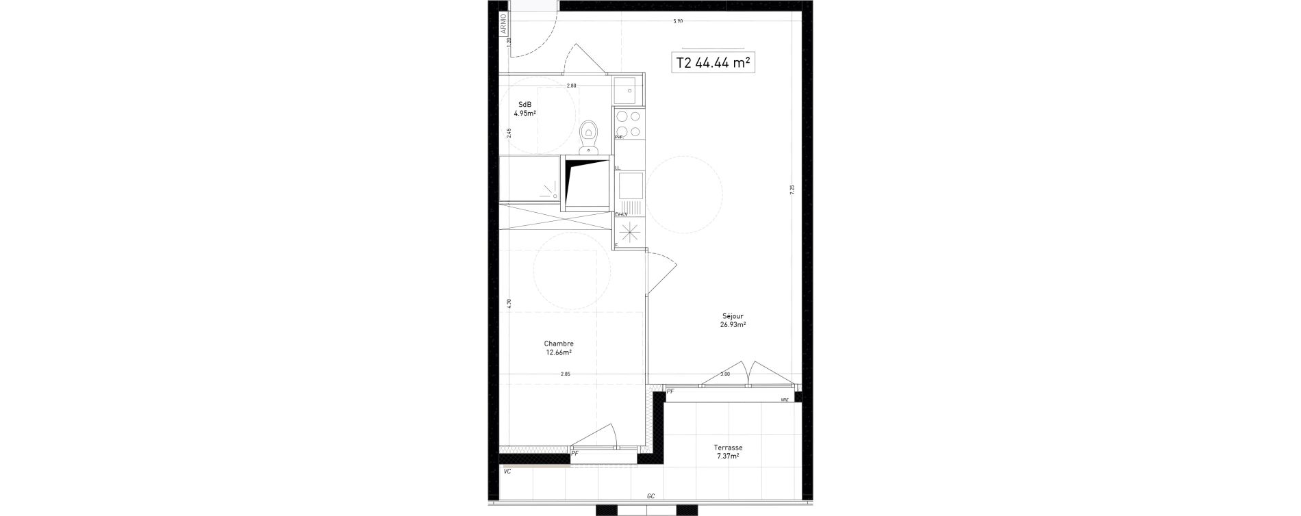 Appartement T2 de 44,44 m2 &agrave; Marseille Cap pinede (15eme)