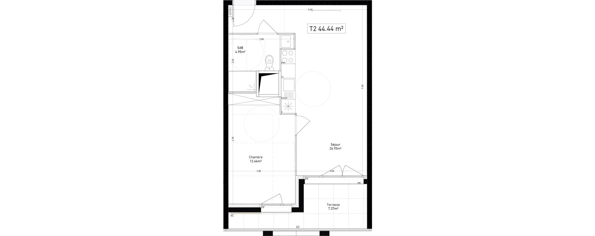 Appartement T2 de 44,44 m2 &agrave; Marseille Cap pinede (15eme)
