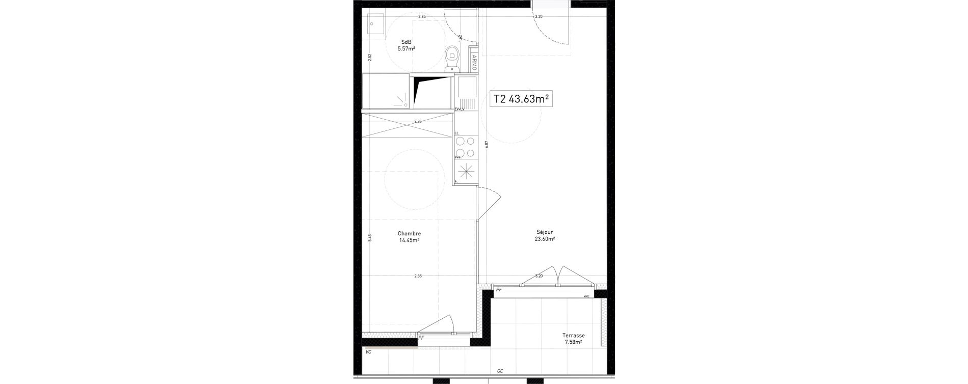 Appartement T2 de 43,63 m2 &agrave; Marseille Cap pinede (15eme)