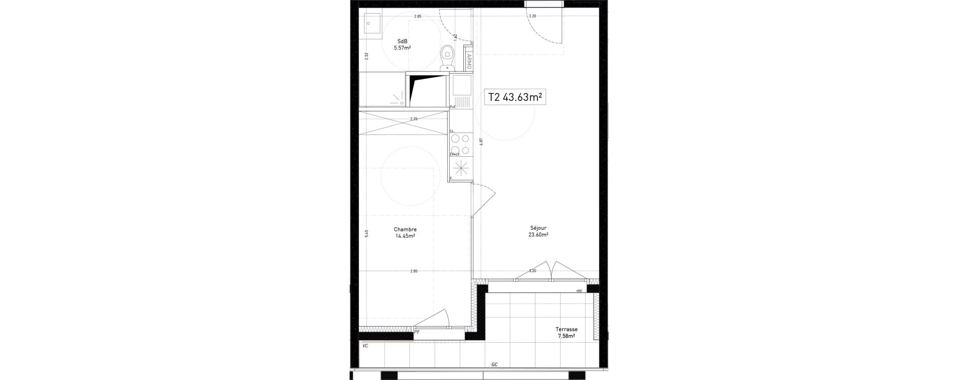 Appartement T2 de 43,63 m2 &agrave; Marseille Cap pinede (15eme)