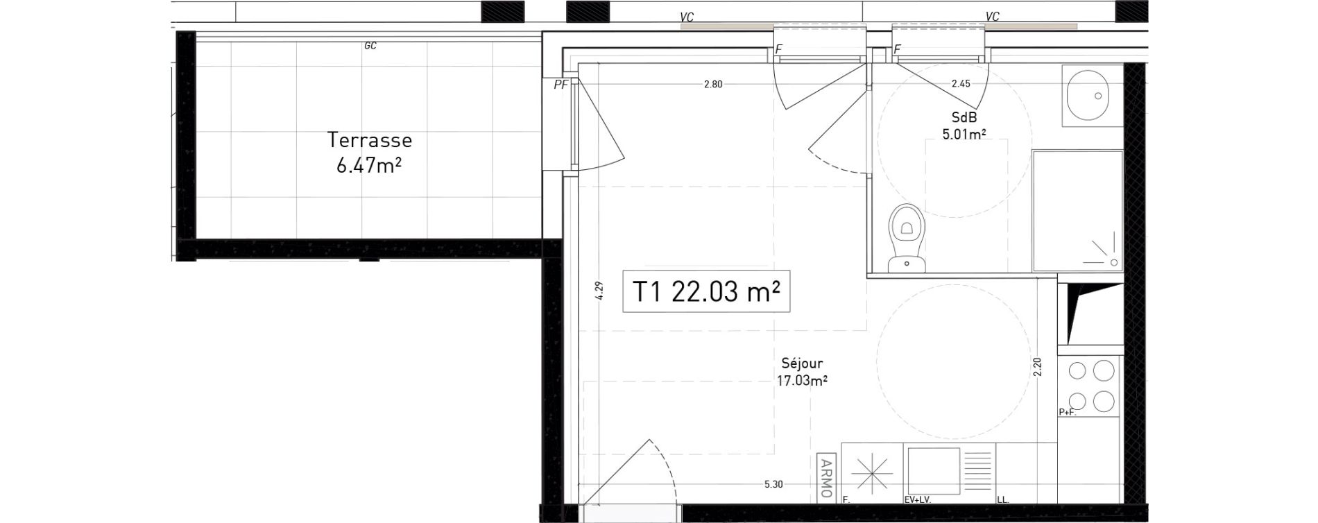 Appartement T1 de 22,03 m2 &agrave; Marseille Cap pinede (15eme)