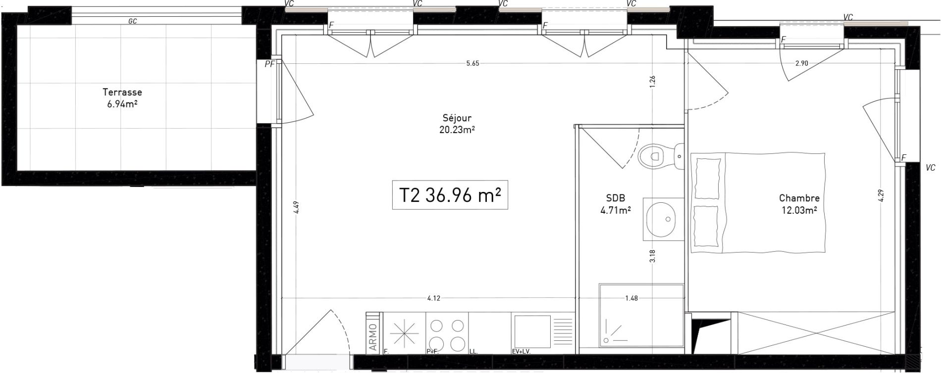 Appartement T2 de 36,96 m2 &agrave; Marseille Cap pinede (15eme)
