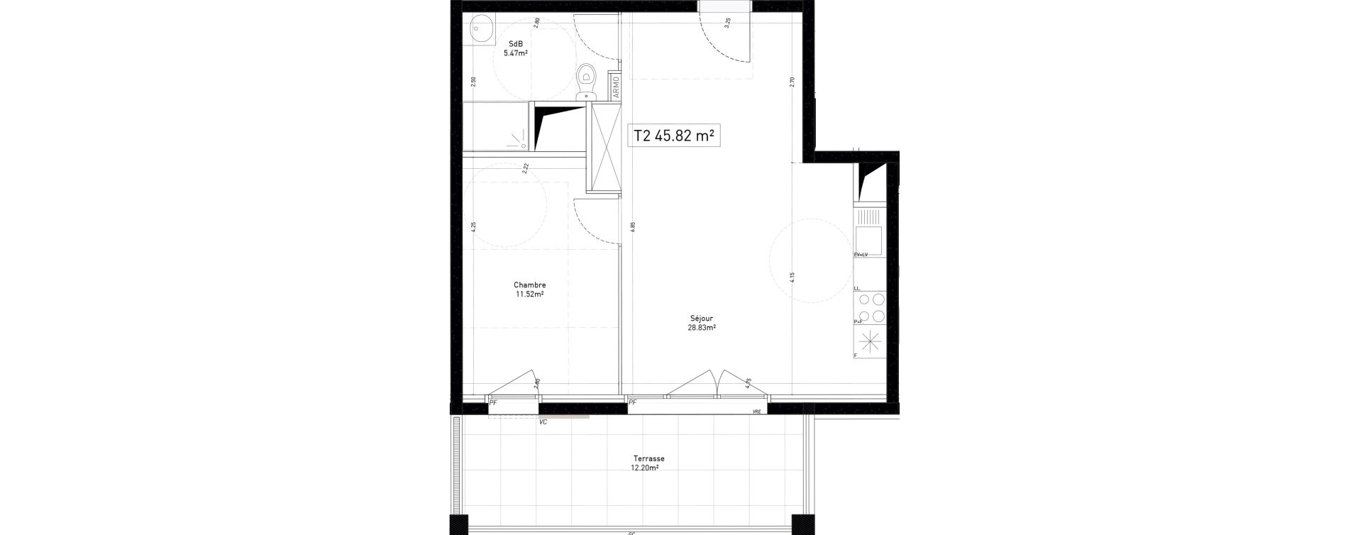 Appartement T2 de 45,82 m2 &agrave; Marseille Cap pinede (15eme)