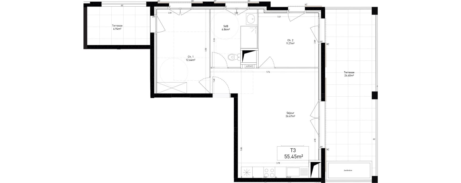 Appartement T3 de 55,45 m2 &agrave; Marseille Cap pinede (15eme)
