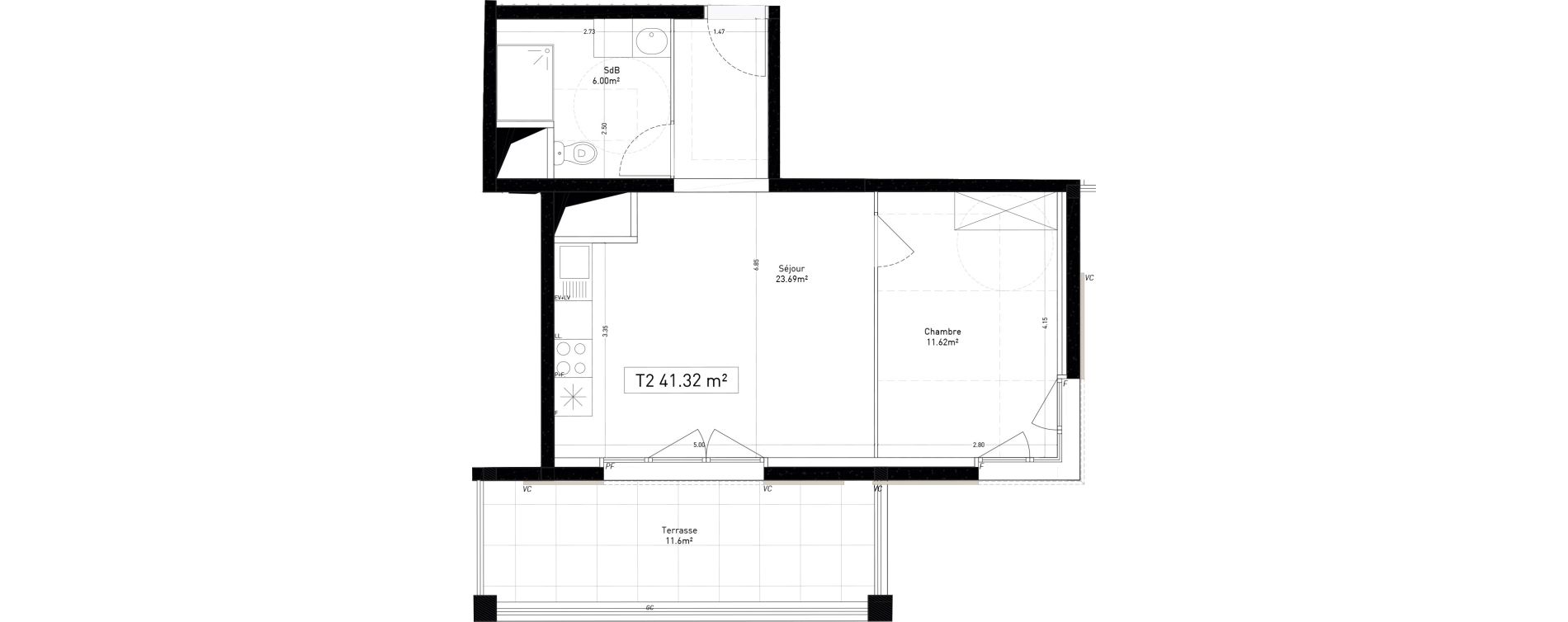 Appartement T2 de 41,32 m2 &agrave; Marseille Cap pinede (15eme)