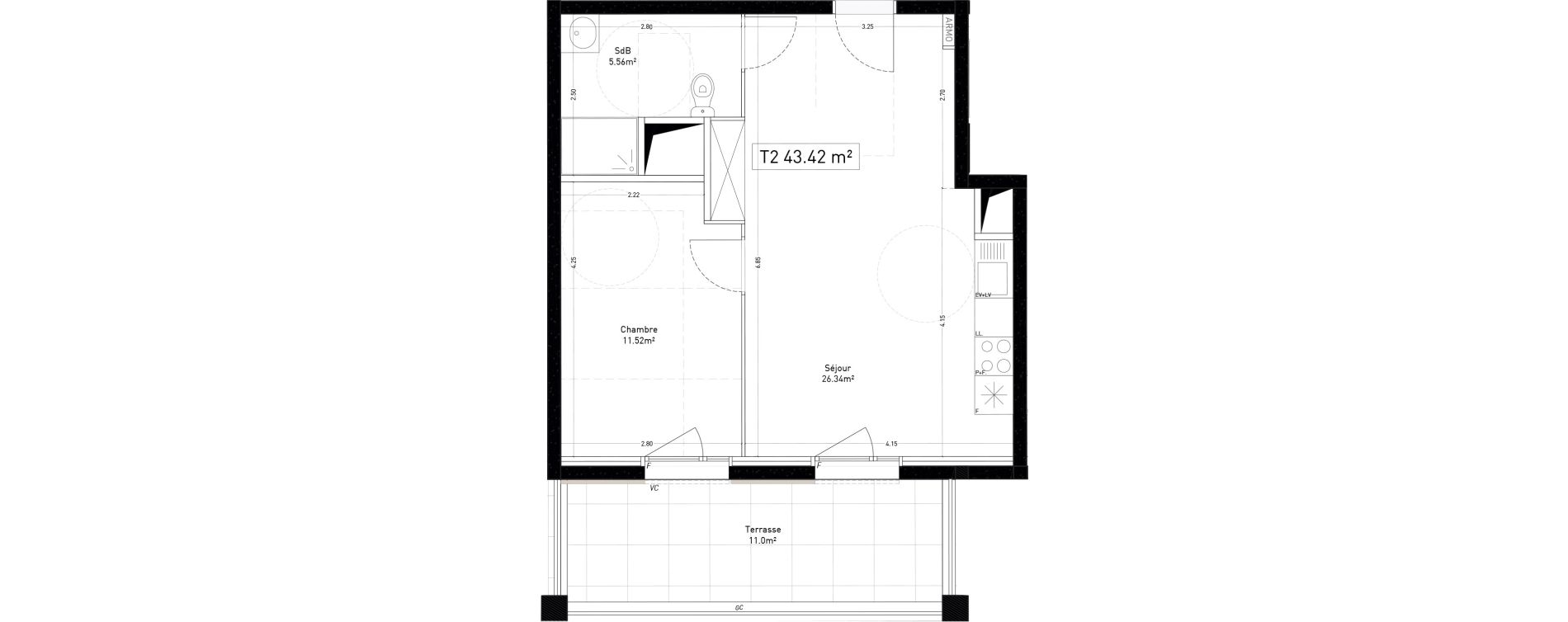 Appartement T2 de 43,42 m2 &agrave; Marseille Cap pinede (15eme)