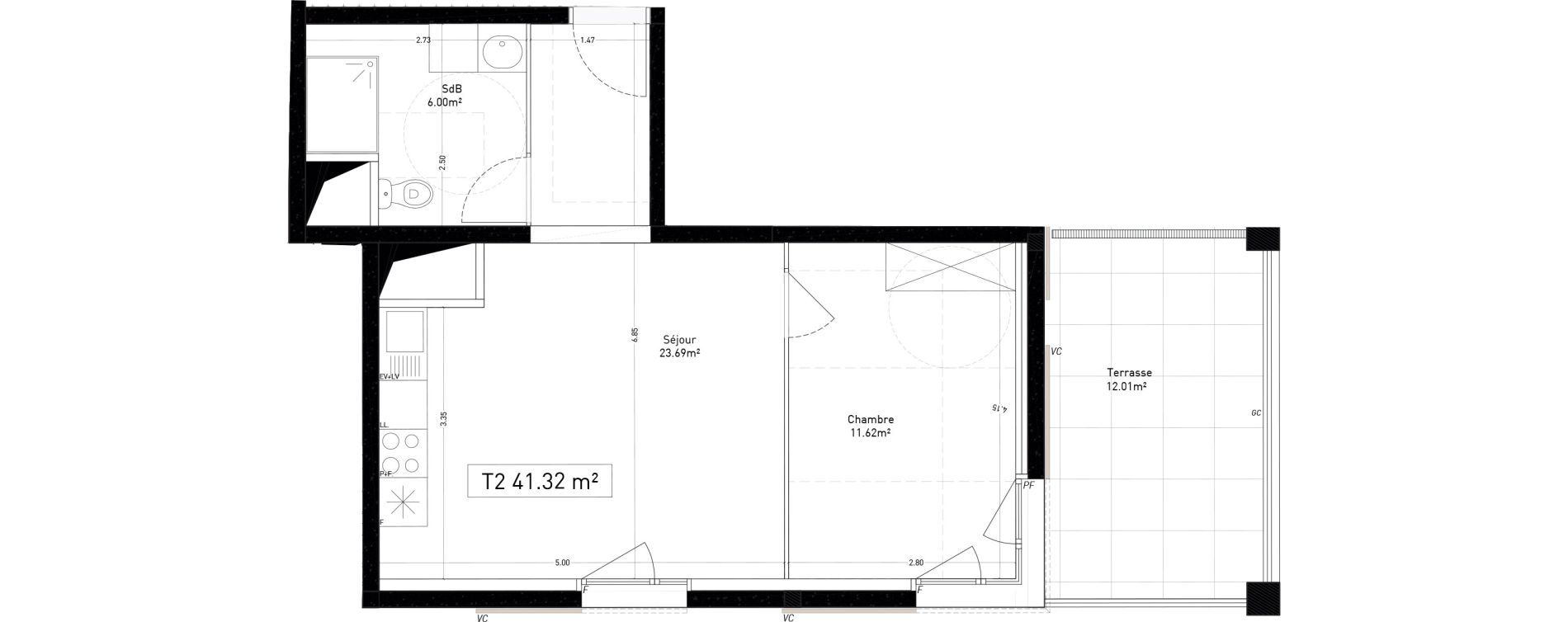 Appartement T2 de 41,32 m2 &agrave; Marseille Cap pinede (15eme)