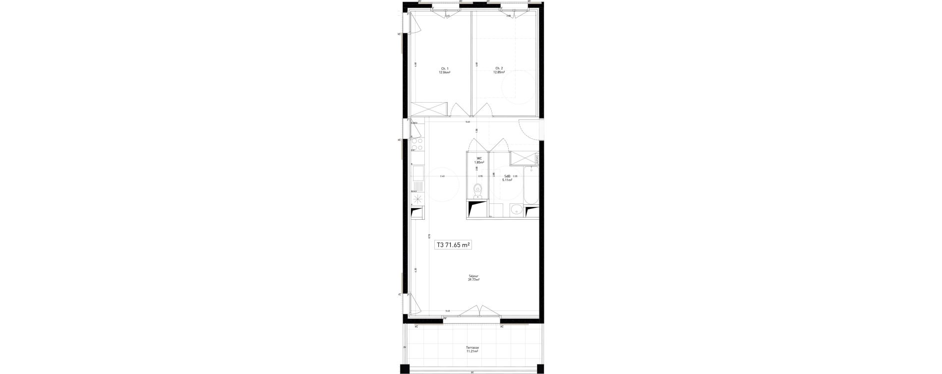 Appartement T3 de 71,65 m2 &agrave; Marseille Cap pinede (15eme)