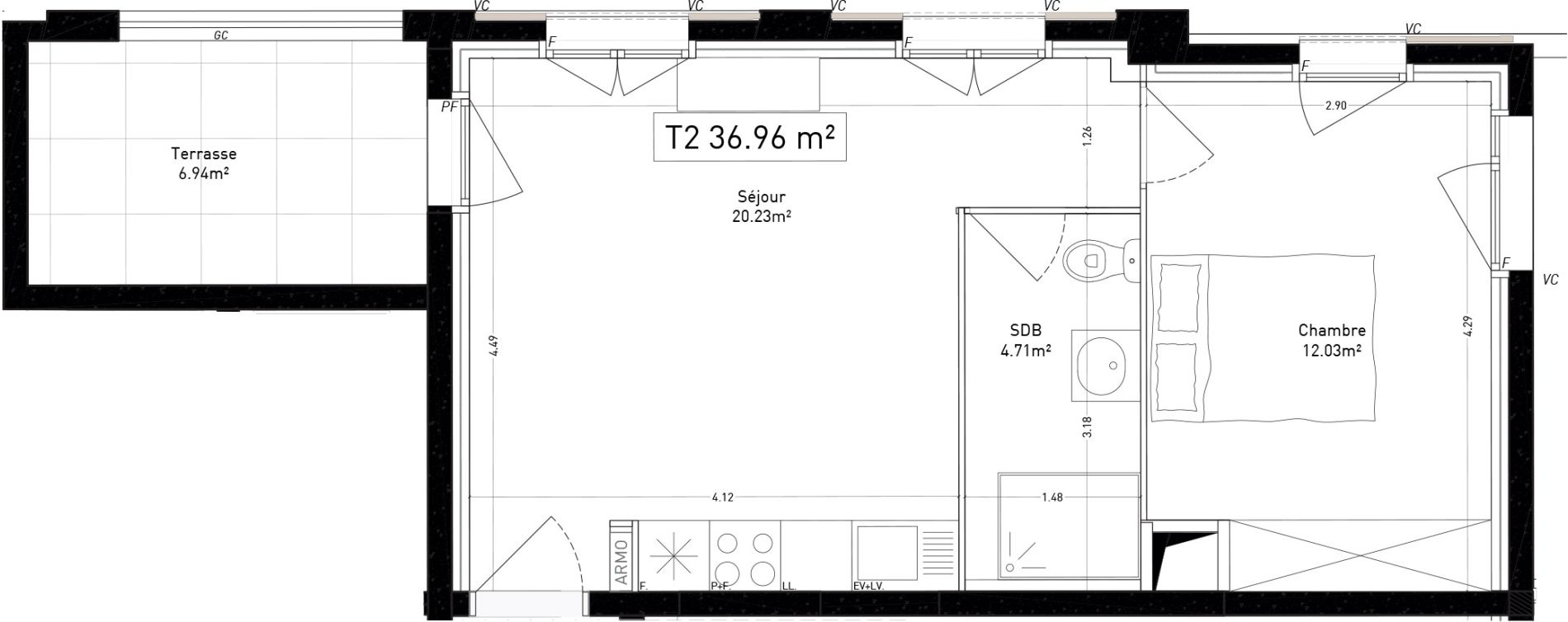 Appartement T2 de 36,96 m2 &agrave; Marseille Cap pinede (15eme)