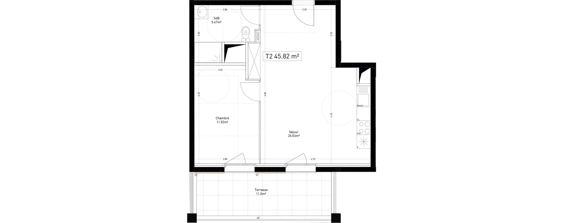 Appartement T2 de 45,82 m2 &agrave; Marseille Cap pinede (15eme)