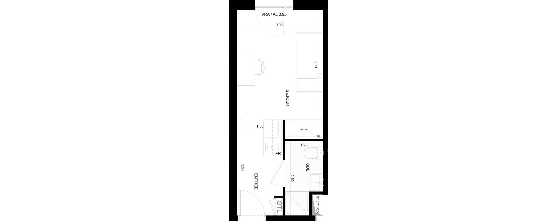 Appartement T1 meubl&eacute; de 19,24 m2 &agrave; Marseille Ch&acirc;teau gombert (13eme)