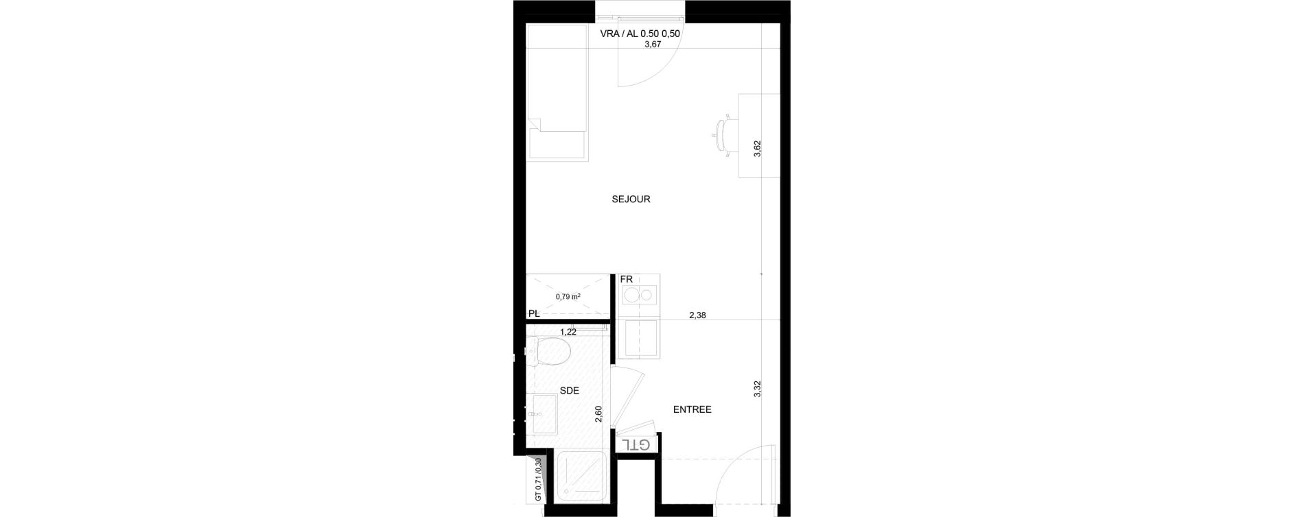 Appartement T1 bis meubl&eacute; de 24,14 m2 &agrave; Marseille Ch&acirc;teau gombert (13eme)