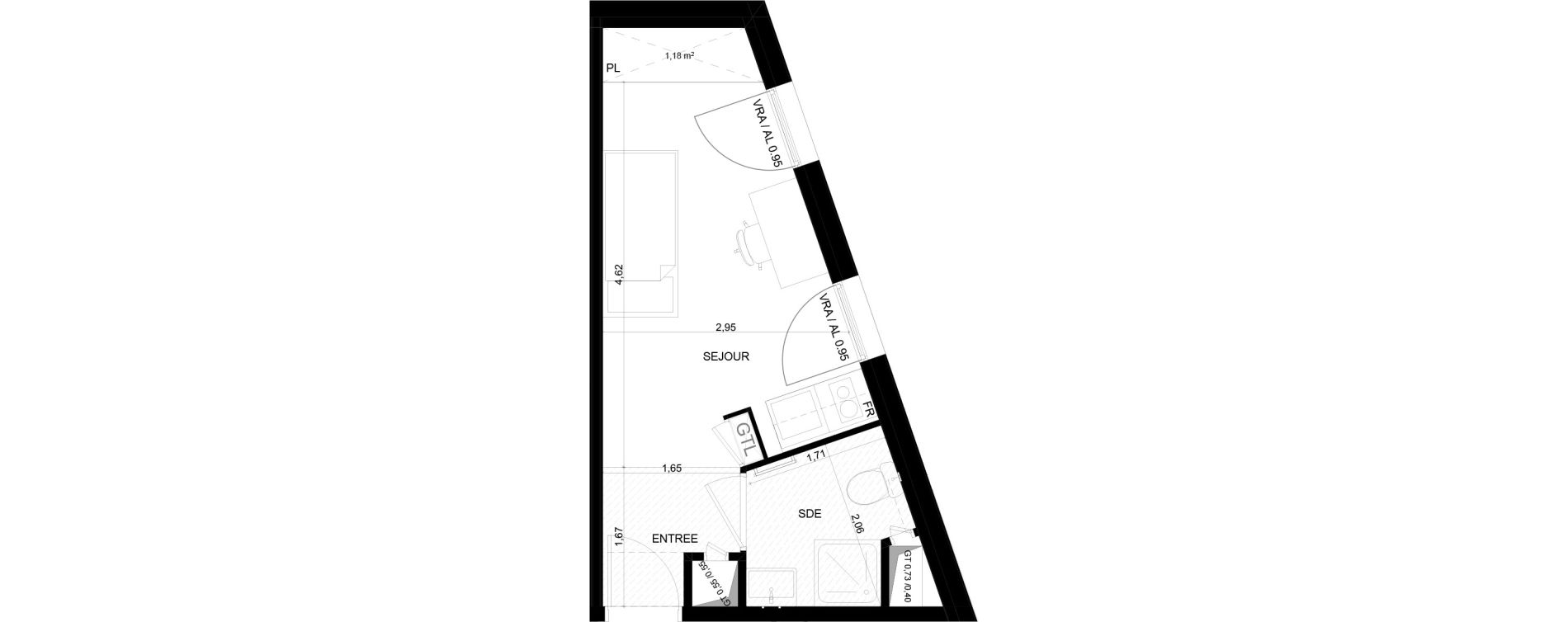 Appartement T1 meubl&eacute; de 18,64 m2 &agrave; Marseille Ch&acirc;teau gombert (13eme)