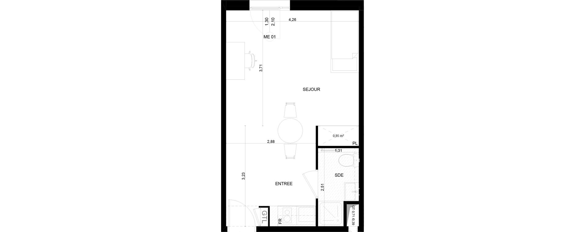 Appartement T1 bis meubl&eacute; de 28,62 m2 &agrave; Marseille Ch&acirc;teau gombert (13eme)