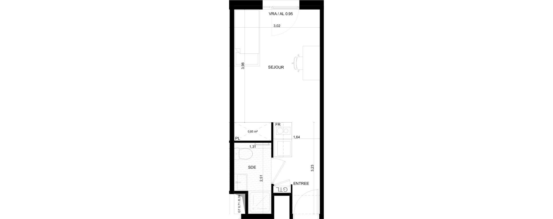 Appartement T1 meubl&eacute; de 20,39 m2 &agrave; Marseille Ch&acirc;teau gombert (13eme)