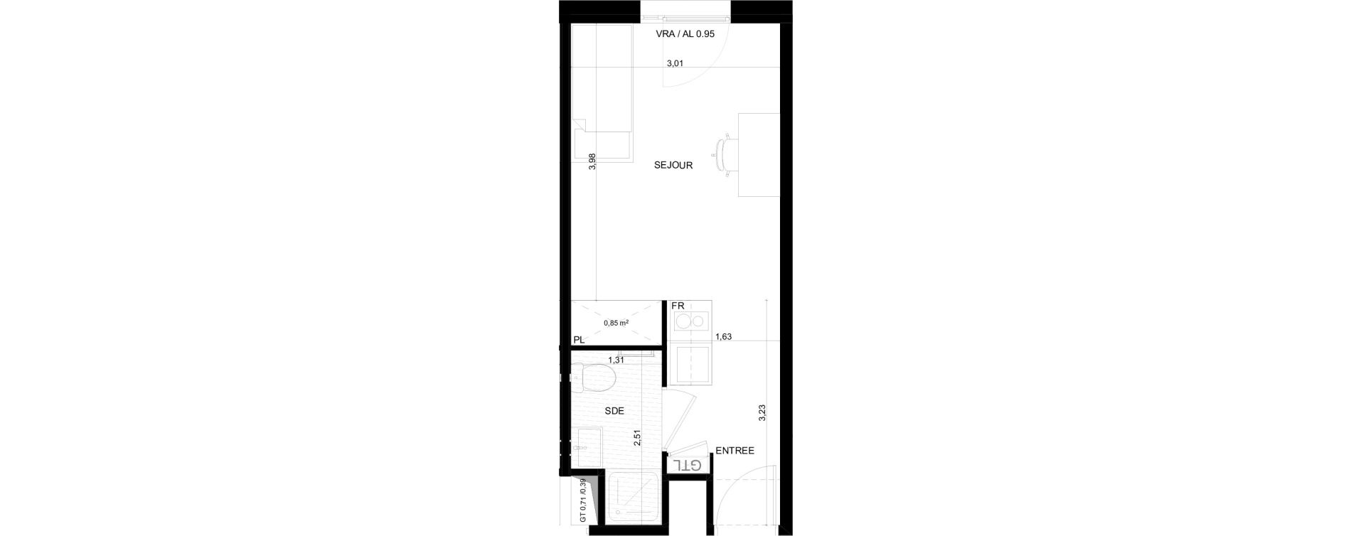 Appartement T1 meubl&eacute; de 20,31 m2 &agrave; Marseille Ch&acirc;teau gombert (13eme)