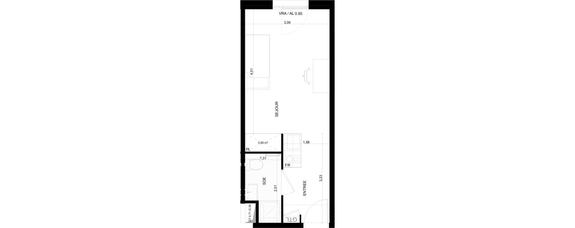 Appartement T1 meubl&eacute; de 22,77 m2 &agrave; Marseille Ch&acirc;teau gombert (13eme)