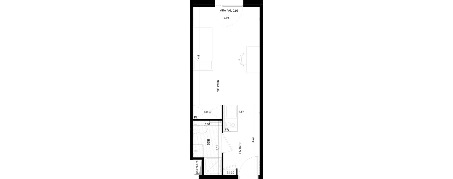 Appartement T1 meubl&eacute; de 22,69 m2 &agrave; Marseille Ch&acirc;teau gombert (13eme)