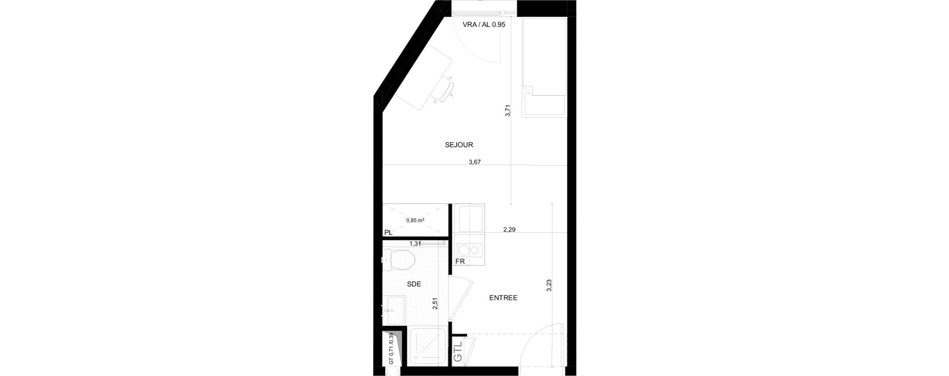 Appartement T1 bis meubl&eacute; de 23,37 m2 &agrave; Marseille Ch&acirc;teau gombert (13eme)