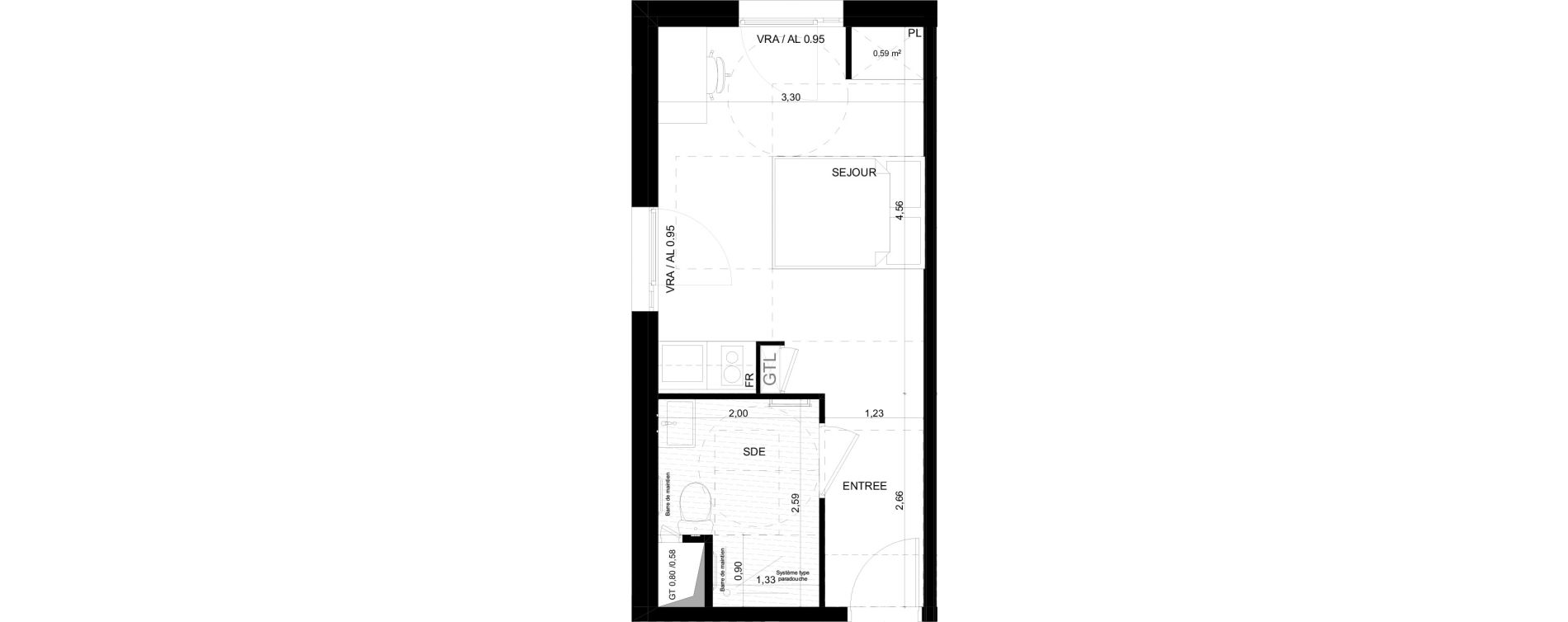 Appartement T1 meubl&eacute; de 22,63 m2 &agrave; Marseille Ch&acirc;teau gombert (13eme)