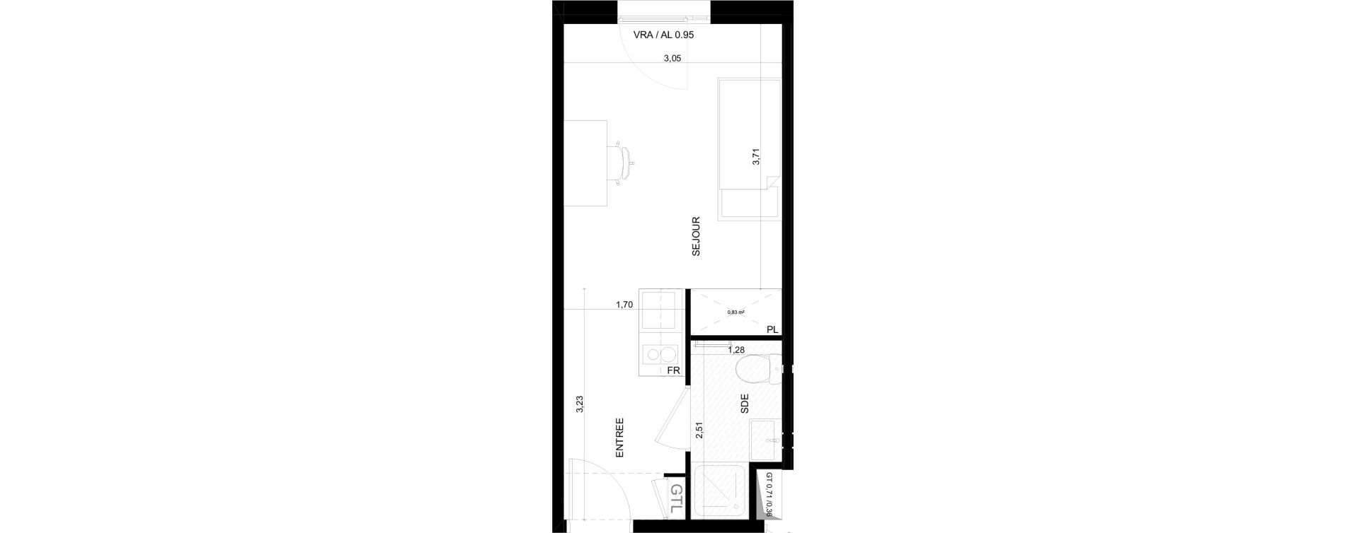 Appartement T1 meubl&eacute; de 20,28 m2 &agrave; Marseille Ch&acirc;teau gombert (13eme)