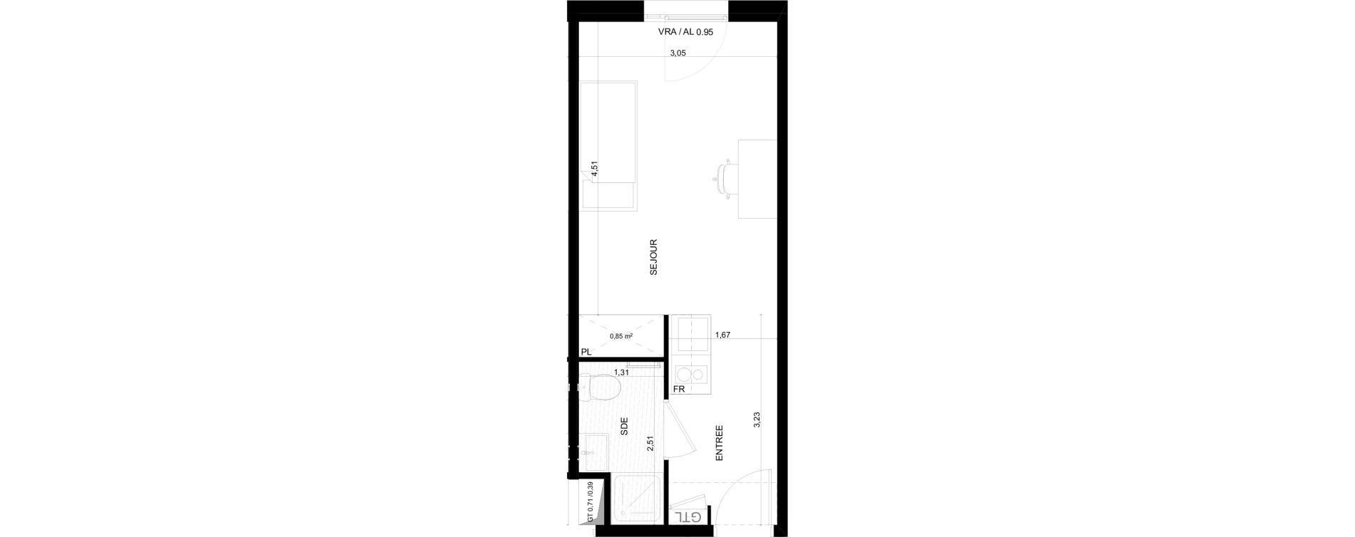 Appartement T1 meubl&eacute; de 22,69 m2 &agrave; Marseille Ch&acirc;teau gombert (13eme)