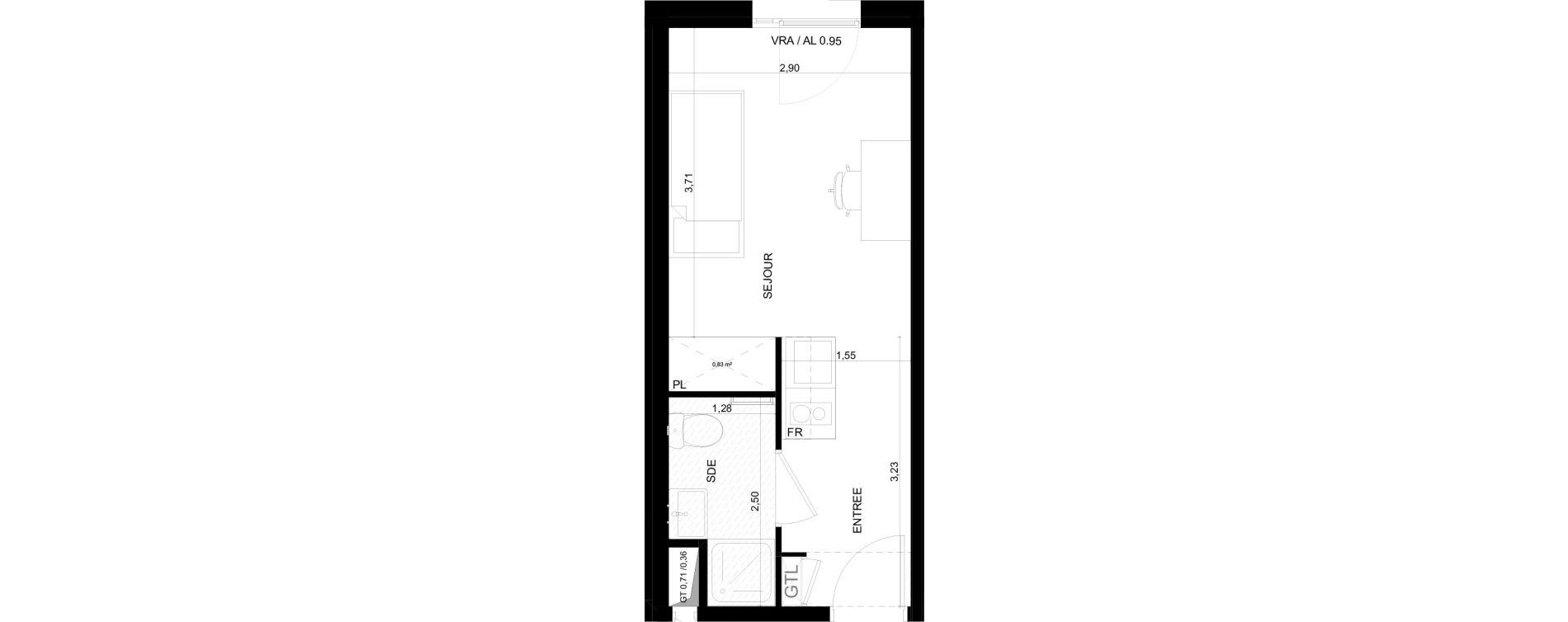 Appartement T1 meubl&eacute; de 19,24 m2 &agrave; Marseille Ch&acirc;teau gombert (13eme)